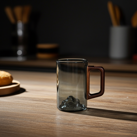 Smokey Gray Glass Tall Mountain Coffee Cup