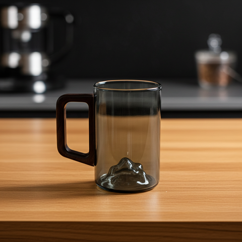 Smokey Gray Glass Tall Mountain Coffee Cup