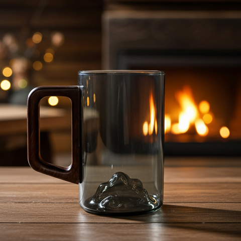 Smokey Gray Glass Tall Mountain Coffee Cup