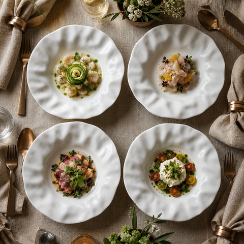 Set of 4 - Crumpled White Dinner Plates