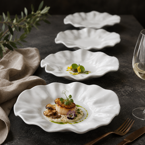 Set of 4 - Crumpled White Dinner Plates