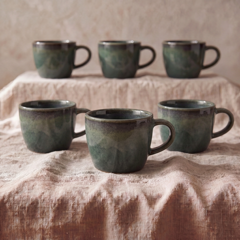 Juego de 6 tazas de espresso de porcelana color verde aguamarina - 85 ml