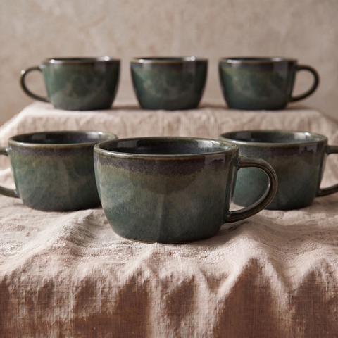 Juego de 6 tazas de café de porcelana color verde aguamarina - 220 ml