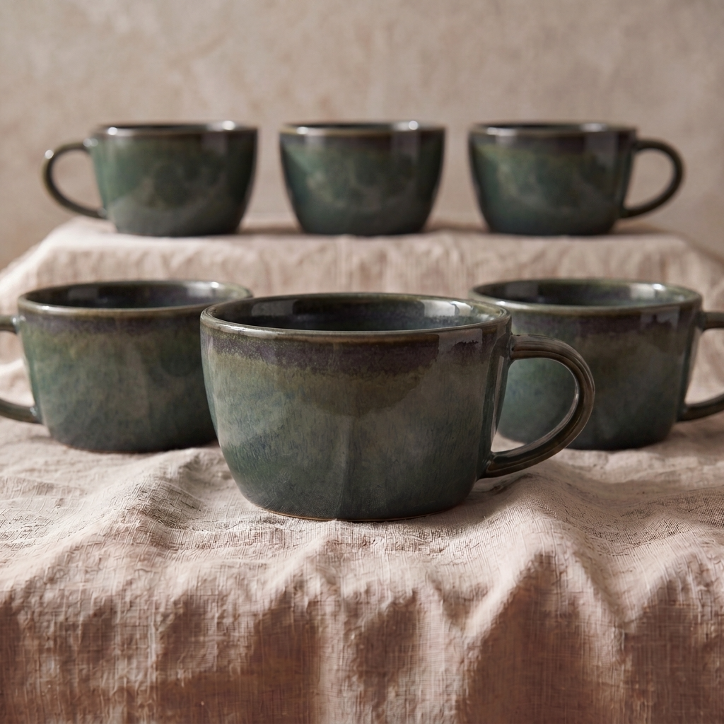 Set di 6 tazze da caffè in porcellana verde acqua - 285 ml