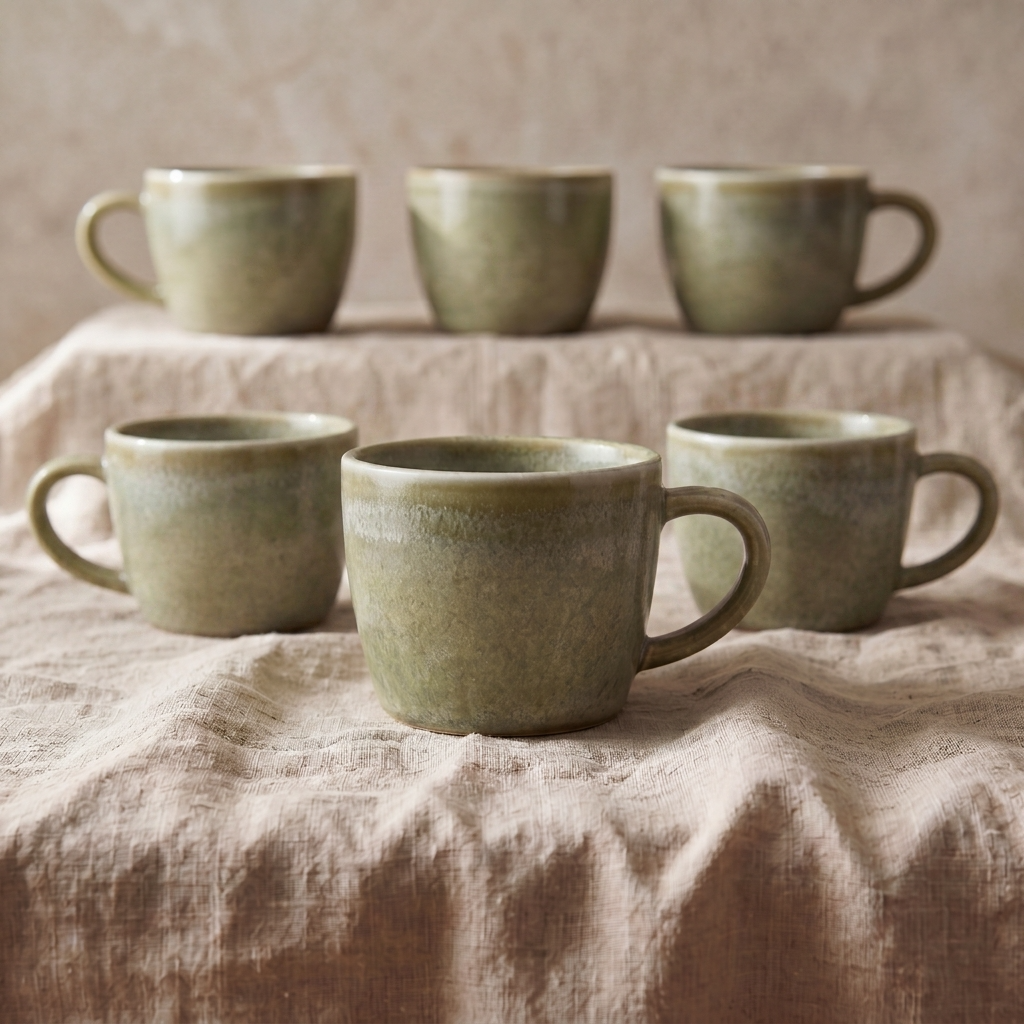 Set di 6 tazzine da caffè espresso in porcellana opaca verde chiaro - 85 ml