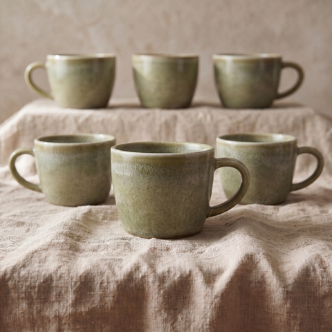 Juego de 6 tazas de espresso de porcelana mate verde claro - 85 ml
