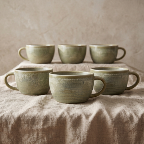 Juego de 6 tazas de café de porcelana mate verde claro - 220 ml