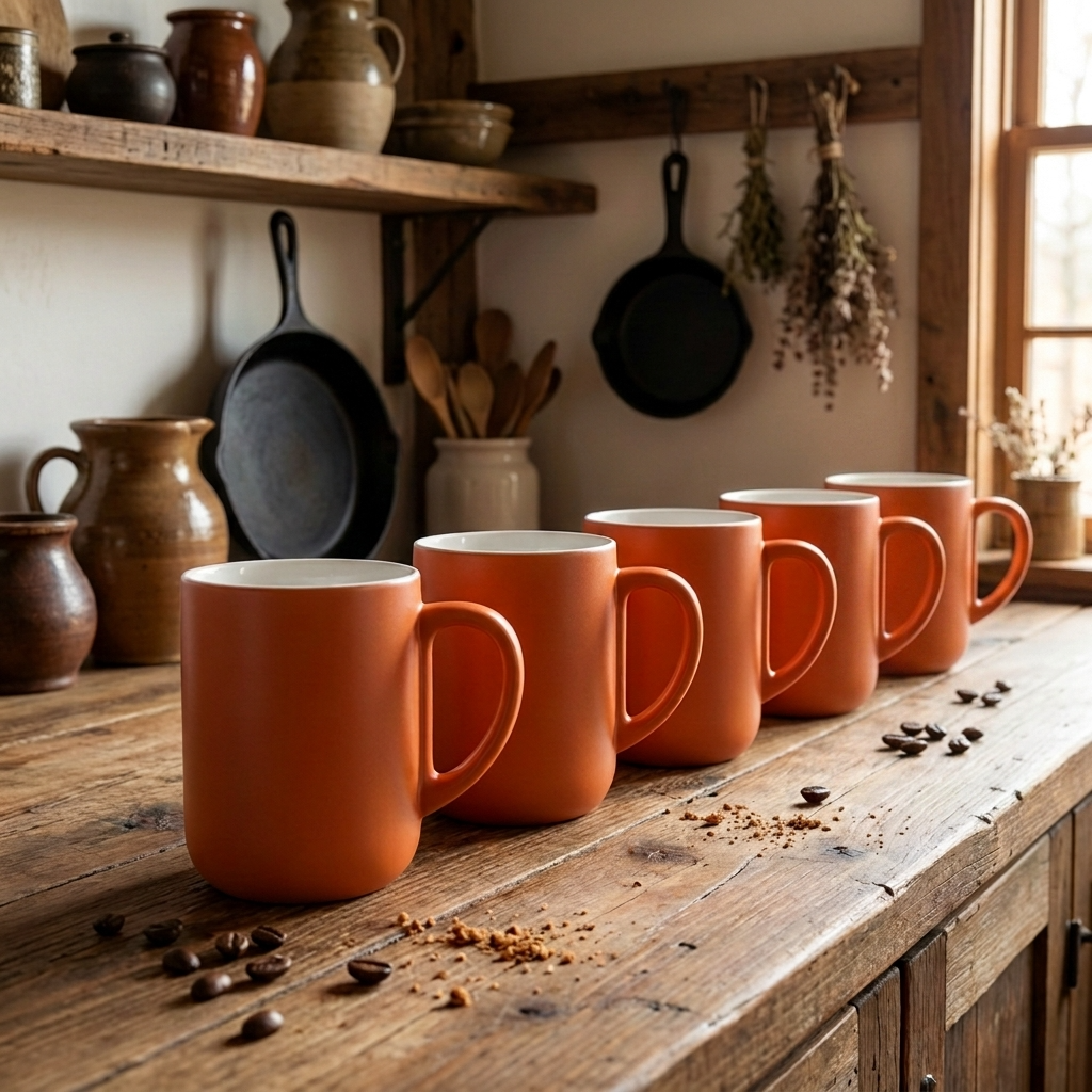 Set of 6 - Barista Style Matt Orange Tall Porcelain Coffee Cups