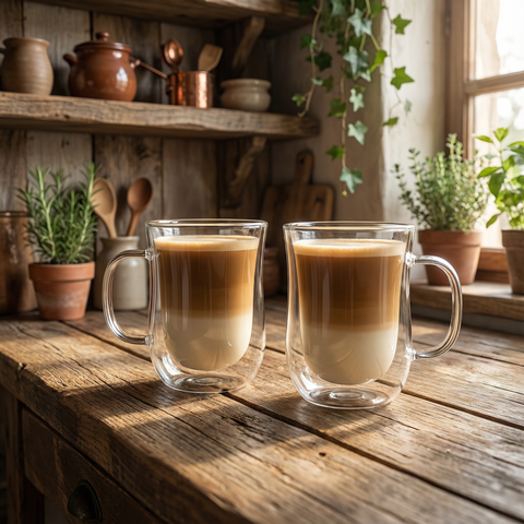 أكواب قهوة زجاجية مزدوجة الجدار