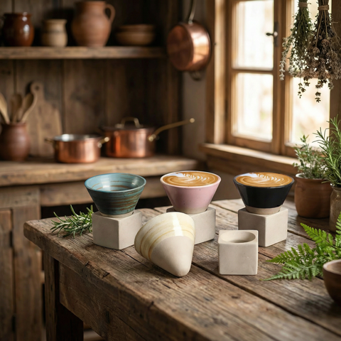 Tazzine da caffè espresso vintage a forma di cono con supporto