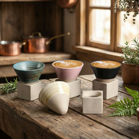 Tazzine da caffè espresso vintage a forma di cono con supporto