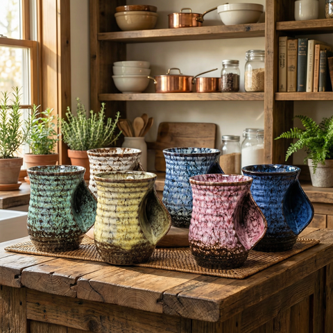 Grandi tazze da caffè astratte in ceramica