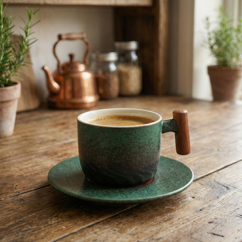 Vintage Coffee Cups With Wooden Handle