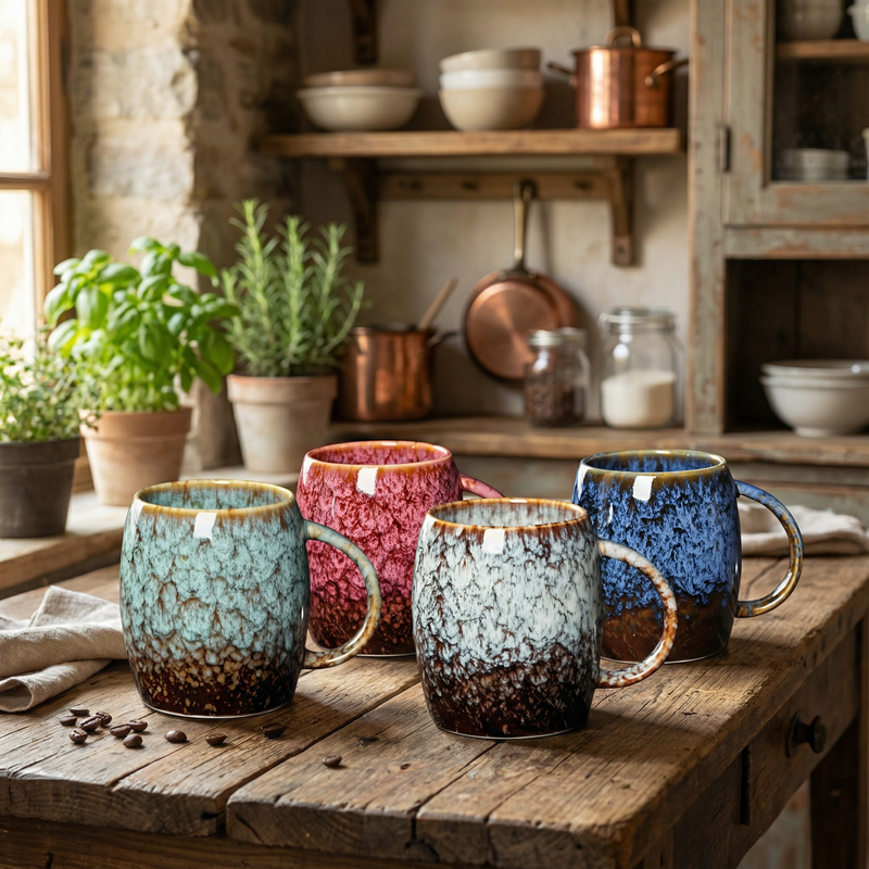 Retro Radiant Contrast ceramic coffee cups in four colours