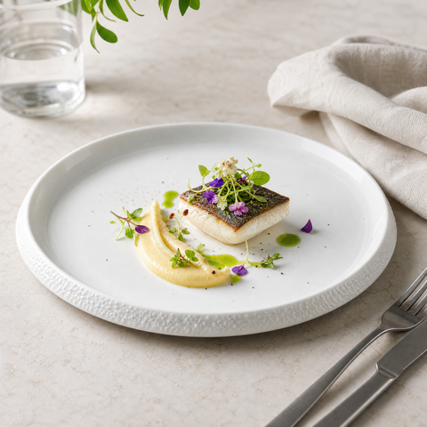 Set of 4 - Stone-Edge White Dinner Plates