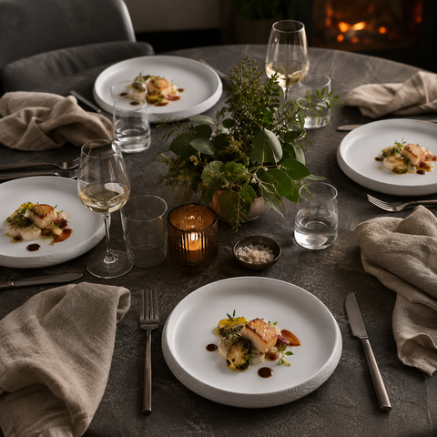 Set of 4 - Stone-Edge White Dinner Plates