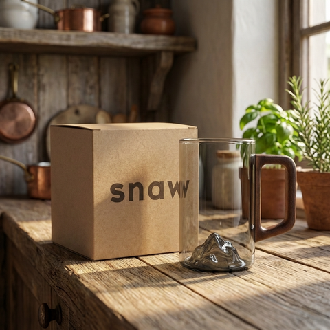 Taza de café Tall Mountain de vidrio gris ahumado