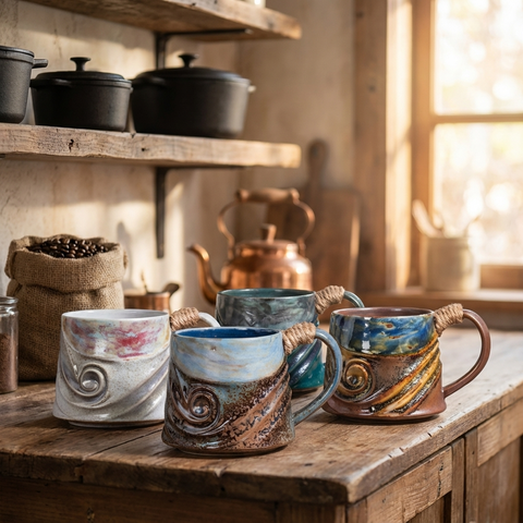 Tazze da caffè a spirale oceanica con manico in corda