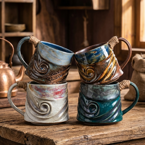 Tazze da caffè a spirale oceanica con manico in corda