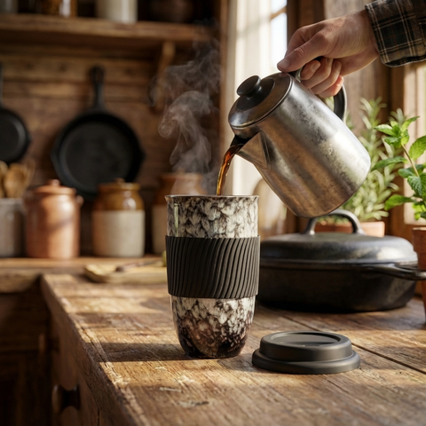 Vintage Rustic Marble Ceramic Travel Cup