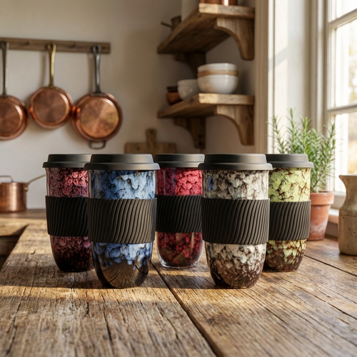 Tazza da viaggio in ceramica rustica in marmo vintage