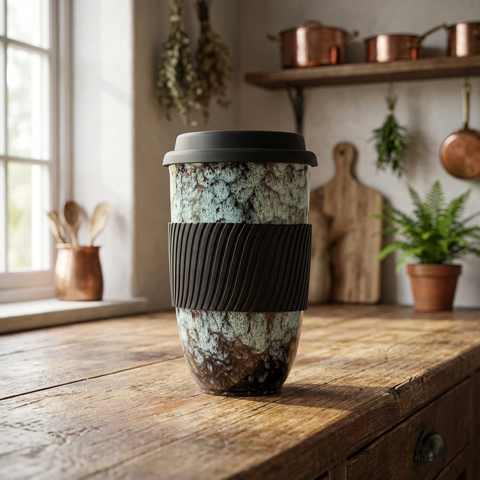 كوب سفر عتيق الطراز من السيراميك الرخامي الريفي