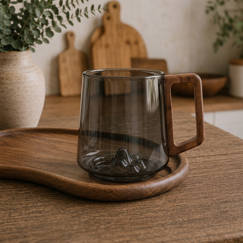 Bandeja de servir de madera de acacia con soporte para tazas