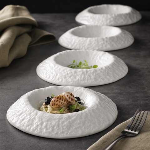 Set of 4 - Textured White Volcano Bowls